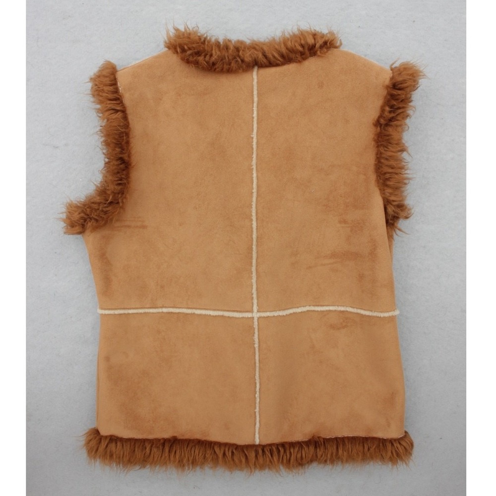 Bacci Womens Tan Faux Shearling Embroidered Vest Faux Fur Trim Boho Size L - Picture 2 of 10